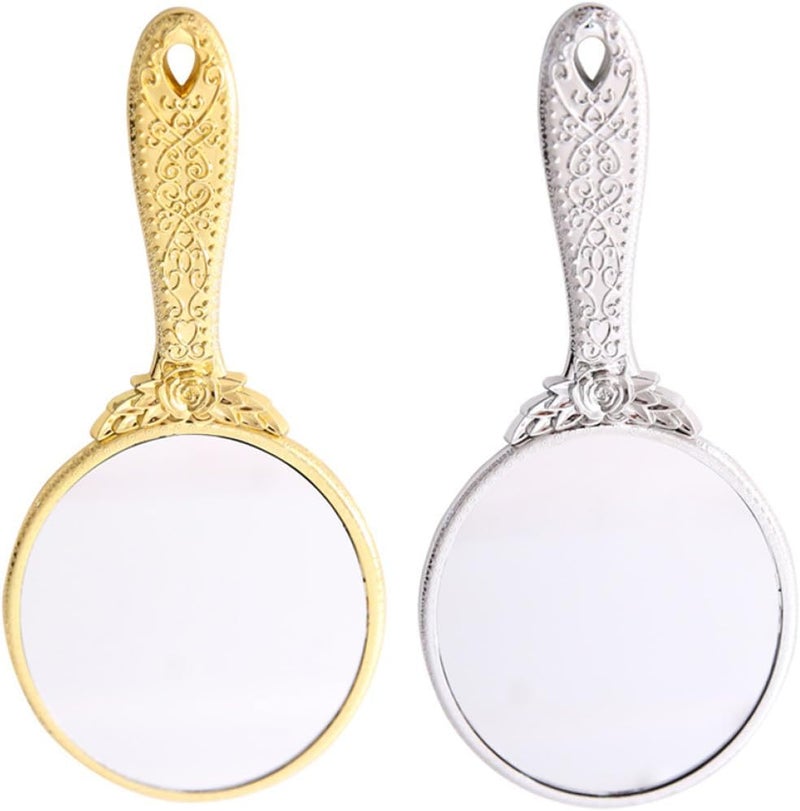 Vintage Handheld Round Makeup Mirror 2pcs Set Gold and Silver Decorative Vanity Mirrors for Women for Travel and Daily Use - Image 1