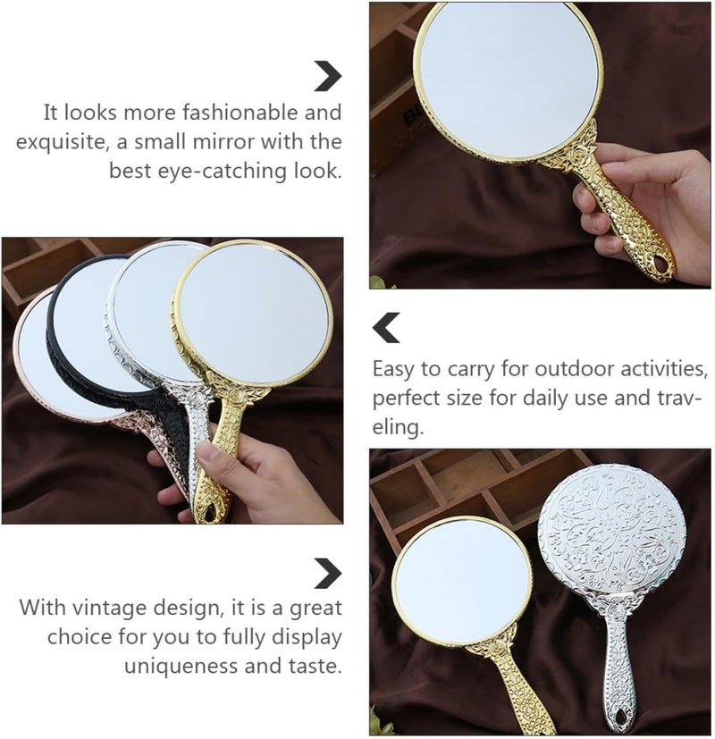Vintage Handheld Round Makeup Mirror 2pcs Set Gold and Silver Decorative Vanity Mirrors for Women for Travel and Daily Use - Image 4