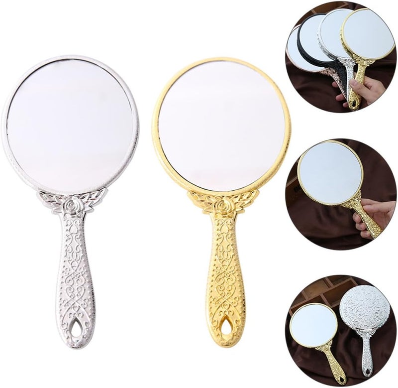 Vintage Handheld Round Makeup Mirror 2pcs Set Gold and Silver Decorative Vanity Mirrors for Women for Travel and Daily Use - Image 5
