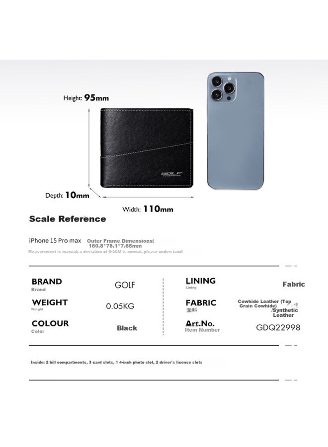 Golf Men's First Layer Cowhide Wallet Multi-card Slim Short Leather Wallet Gift Box Set - Image 3