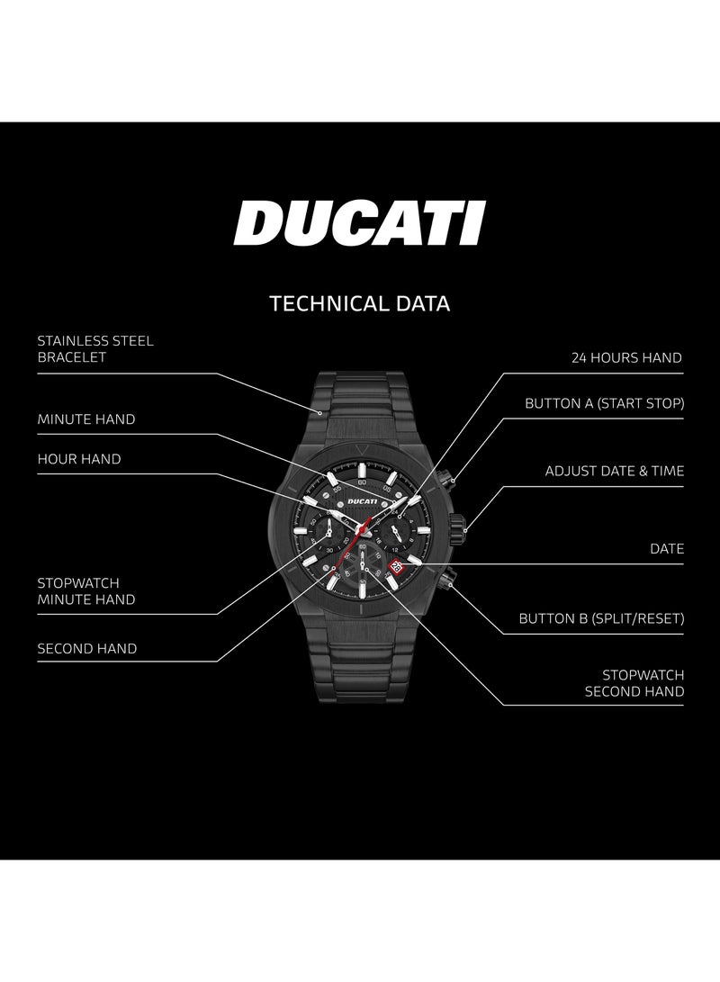 Ducati Ducati Men's Chronograph Watch with Black Textured Dial, Contrast Accents, Stainless Steel Bracelet, Water Resistant to 50m, 43.5mm Case – Stylish Precision for Every Occasion  - Image 4