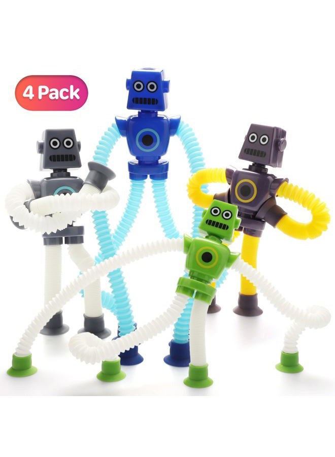 Boxgear 4 Pieces LED Telescopic Suction Cup Robot Toy, | Easter Basket Stuffers for Kids: Shape-Changing Telescopic Tube Fidget Toys, Pop Fidget Tubes Sensory Toys for Girls Boys - Image 3