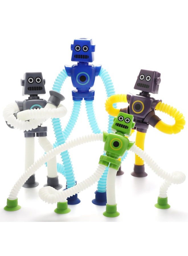 Boxgear 4 Pieces LED Telescopic Suction Cup Robot Toy, | Easter Basket Stuffers for Kids: Shape-Changing Telescopic Tube Fidget Toys, Pop Fidget Tubes Sensory Toys for Girls Boys - Image 1