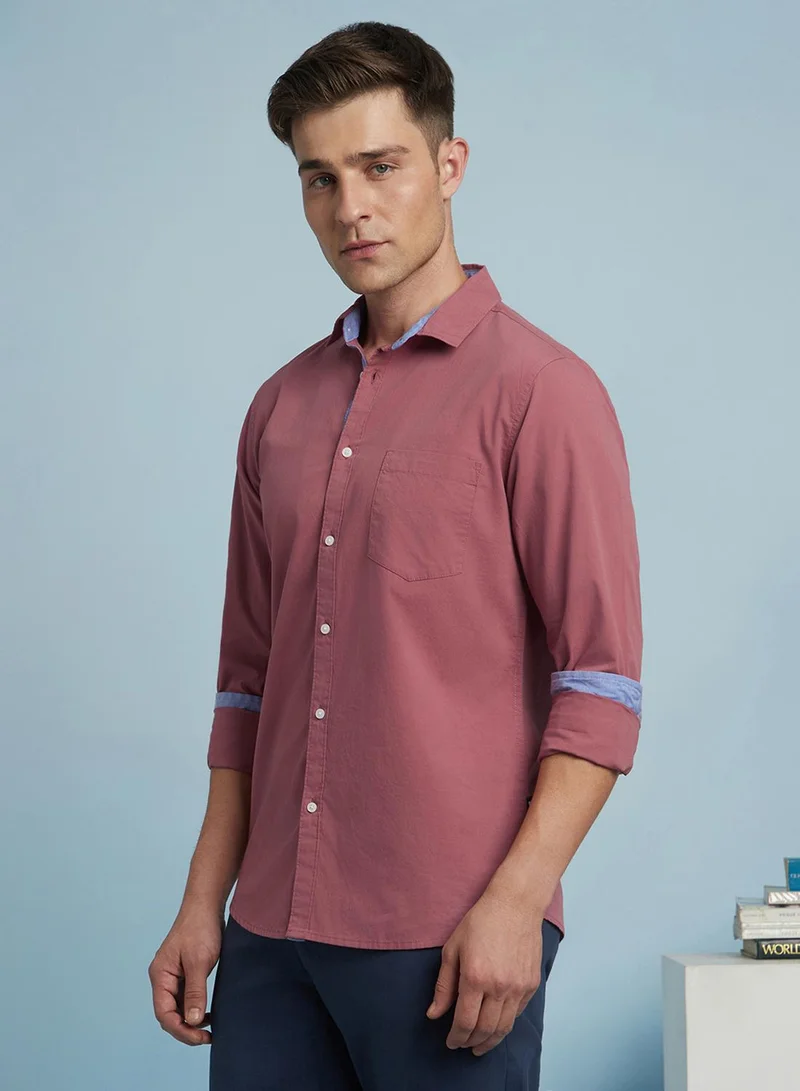 Dennis Lingo Men's Dusty Pink 100% Cotton Solid Button Down Regular Fit Shirt