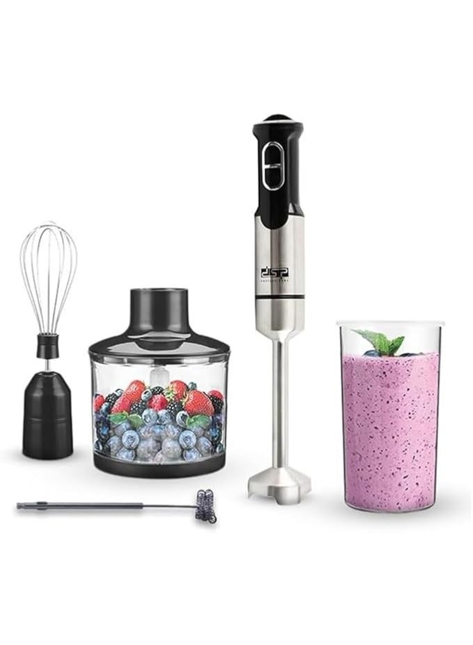 Hand Blender 5-in-1 Set KM1153 – 800W Powerful Stick Blender with Turbo Function, Variable Speed, Full Copper Motor, Stainless Steel Body & Blades – Black