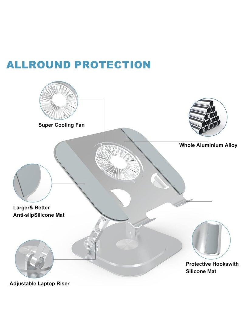 Beauenty Adjustable Laptop Stand with Cooling Pad - Ergonomic Aluminum Alloy Riser for 10-17 Laptops, Compatible with MacBook Pro, Foldable  Rotating Design  - Image 5