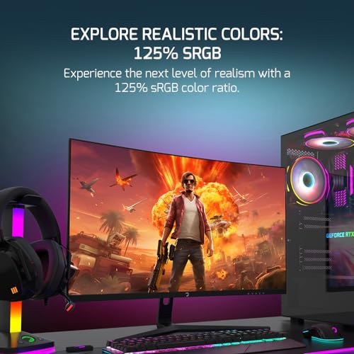 GAMEPOWER F20 27 Inch Curved Gaming Monitor, 120Hz 1080p Display, 1ms Response Time, AMD FreeSync, HDR Support, 125% sRGB, RGB Backlight, Dual Speakers, Zero Frame Design, HDMI and VGA Inputs, 1500R - Image 3