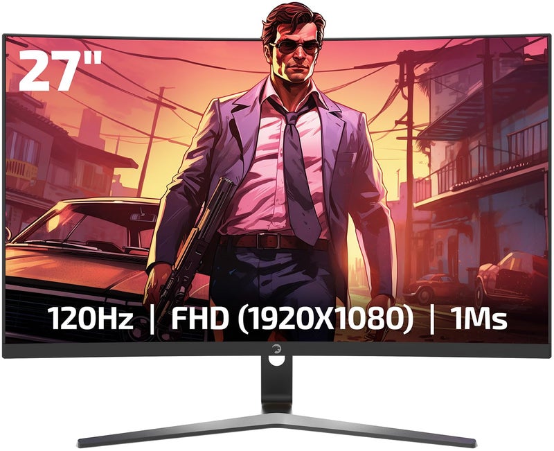 GAMEPOWER F20 27 Inch Curved Gaming Monitor, 120Hz 1080p Display, 1ms Response Time, AMD FreeSync, HDR Support, 125% sRGB, RGB Backlight, Dual Speakers, Zero Frame Design, HDMI and VGA Inputs, 1500R - Image 1