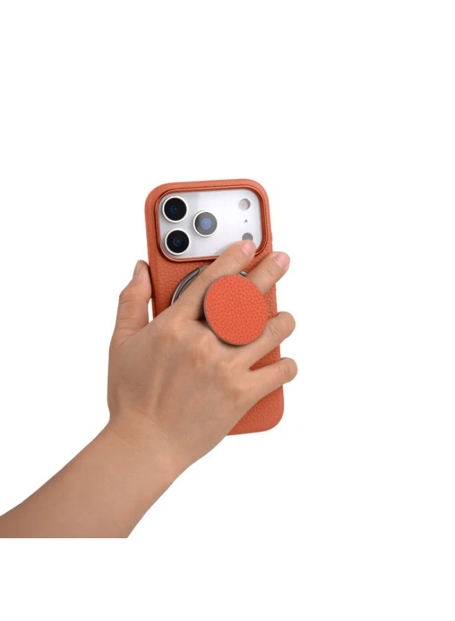 A-Case Amur Series 2-in-1 Genuine Leather Phone Case for iPhone 17 Pro Max with Rotating Metal Grip & Kickstand – MagSafe Compatible, Slim & Durable Protection – Orange - Image 4