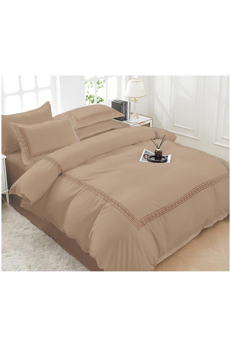 Comfy Comfy 6Pc UltraSoft Cotton King Size Geometric Design Embroidered Brown Comforter Set 