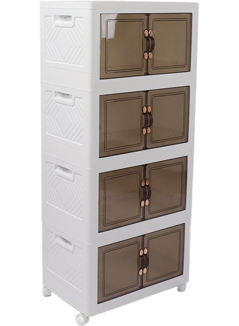 Stackable Plastic Shoe Cabinet Storage Boxes with Magnetic Doors and Wheels Collapsible Foldable Organizer Container Bins Multi-Purpose Rack for Shoes Clothes Toys Snacks Tools Durable Space Saving Design for Bedroom Bathroom Kitchen Study Room Office Living Room Entryway Garage Wardrobe Closet  - Image 1