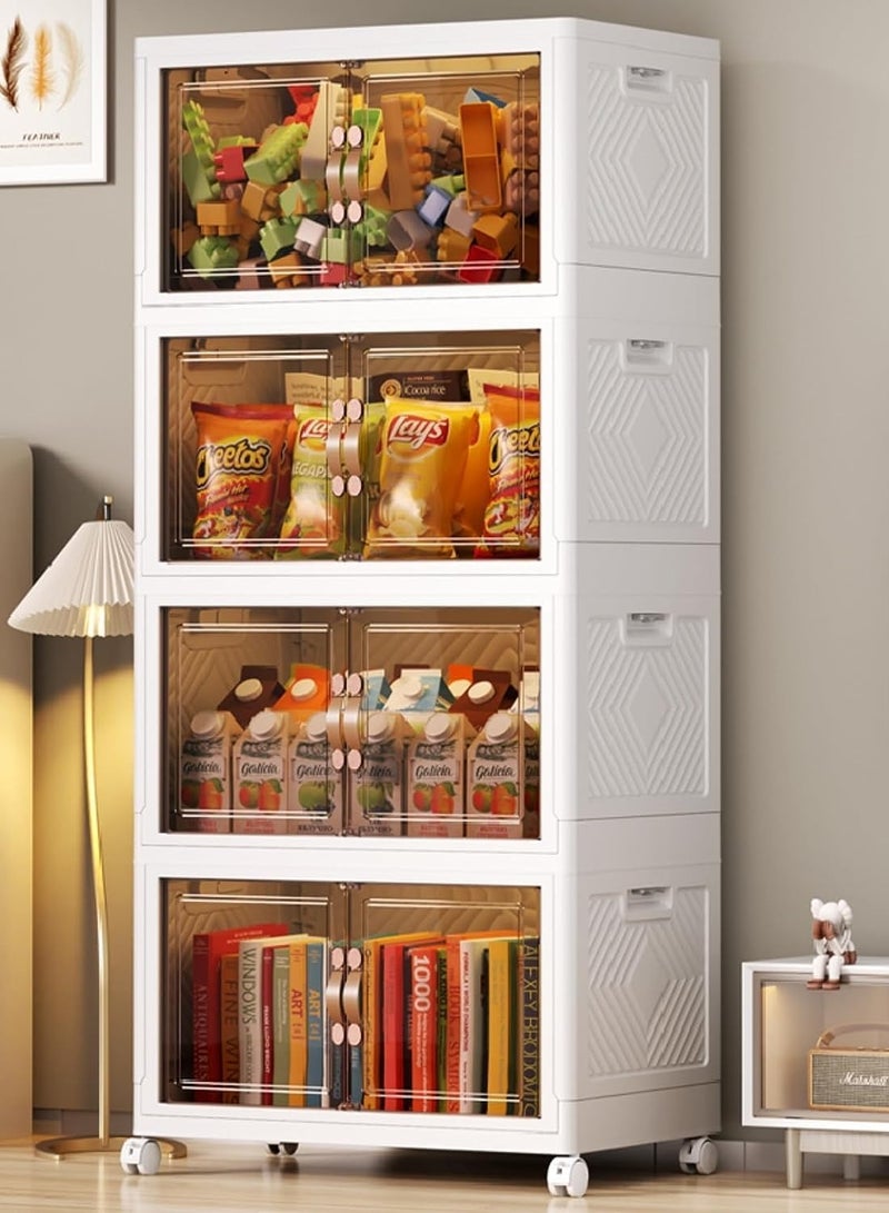 Stackable Plastic Shoe Cabinet Storage Boxes with Magnetic Doors and Wheels Collapsible Foldable Organizer Container Bins Multi-Purpose Rack for Shoes Clothes Toys Snacks Tools Durable Space Saving Design for Bedroom Bathroom Kitchen Study Room Office Living Room Entryway Garage Wardrobe Closet  - Image 2