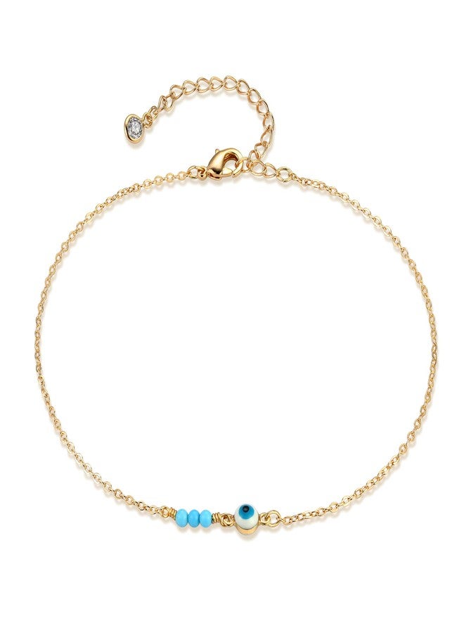 VACRONA Gold Anklets for Women 14K Gold Plated Turquoise Evil Eye Ankle Bracelet Dainty Boho Beach Beaded Chain Anklet Adjustable Chain Anklet Foot Jewelry - Image 1