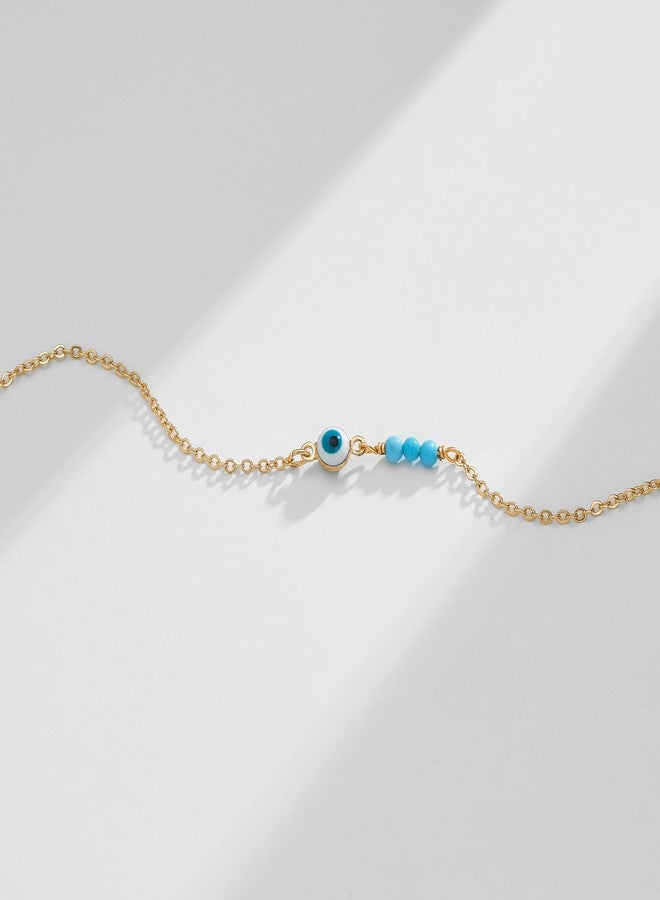 VACRONA Gold Anklets for Women 14K Gold Plated Turquoise Evil Eye Ankle Bracelet Dainty Boho Beach Beaded Chain Anklet Adjustable Chain Anklet Foot Jewelry - Image 5