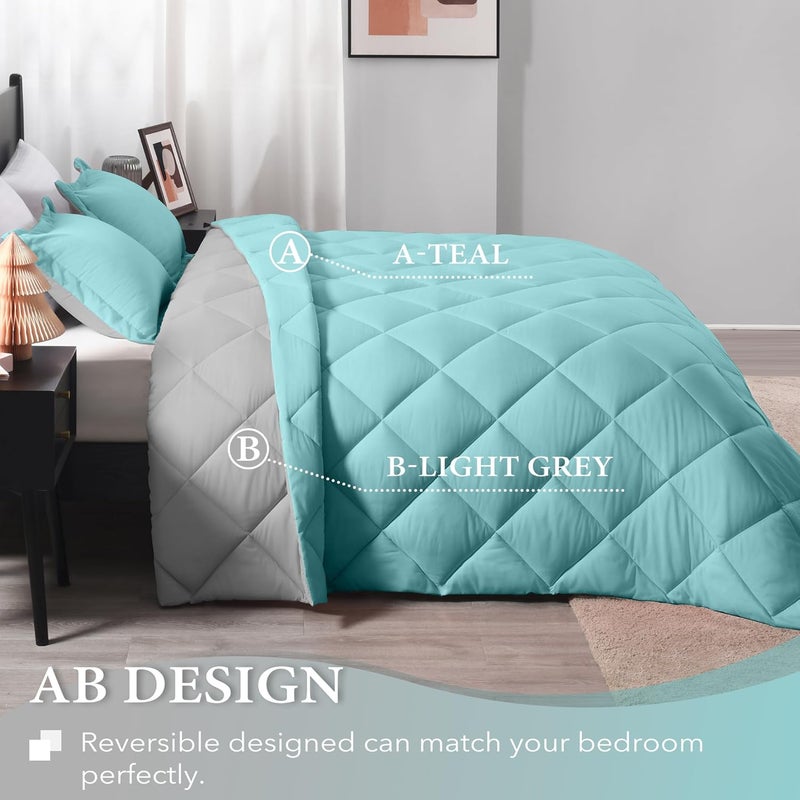 downluxe California King Comforter Set - Teal and Gary Cal King Comforter Set, Soft Bedding Sets for All Seasons - 3 Pieces - 1 Comforter (104"x96") and 2 Pillow Shams(20"x36") - Image 4