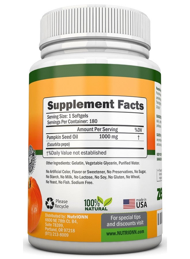 NutriONN Pumpkin Seed Oil 1000Mg 180 Softgels Coldpressed Natural Pumpkin Seed Oil Natural Source Of Essential Fatty Acids Great For Hair Growth Prostate Health Joint Health And Gi Tract - Image 3