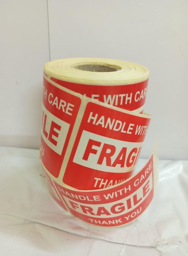 SMARTSON Fragile Handle with Care Label Self Adhesive Gumming Paper Sticker, Size : 75mm X 50mm (Red - White) (75MM X 50MM, 2, Count) - Image 1