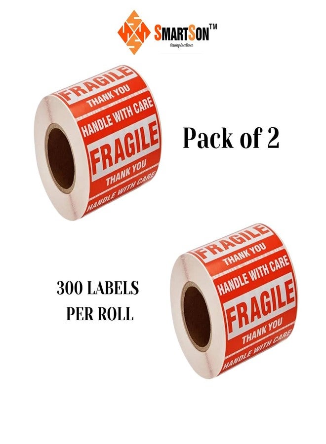 SMARTSON Fragile Handle with Care Label Self Adhesive Gumming Paper Sticker, Size : 75mm X 50mm (Red - White) (75MM X 50MM, 2, Count) - Image 2