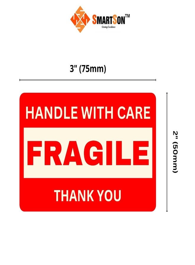 SMARTSON Fragile Handle with Care Label Self Adhesive Gumming Paper Sticker, Size : 75mm X 50mm (Red - White) (75MM X 50MM, 2, Count) - Image 3