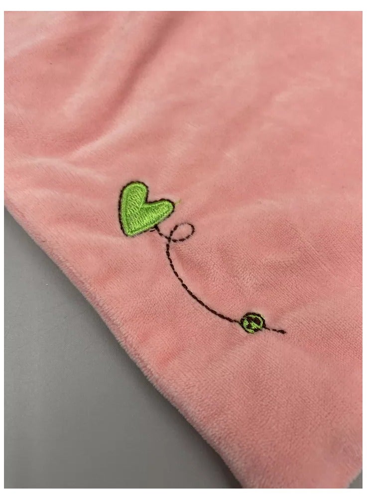 Vitacelli "Vitacelli Tan Teddy Bear Lovey Baby Security Blanket - Soft Pink Velour with Green Heart" - Image 2