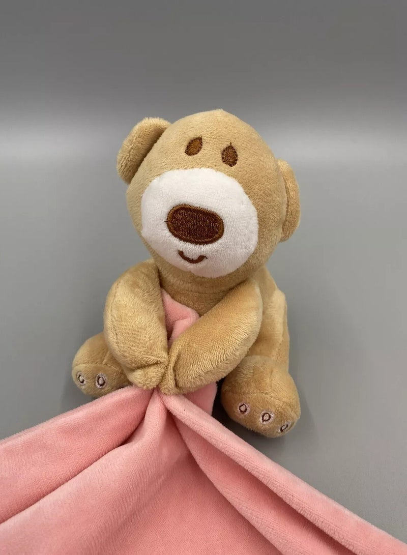 Vitacelli "Vitacelli Tan Teddy Bear Lovey Baby Security Blanket - Soft Pink Velour with Green Heart" - Image 3
