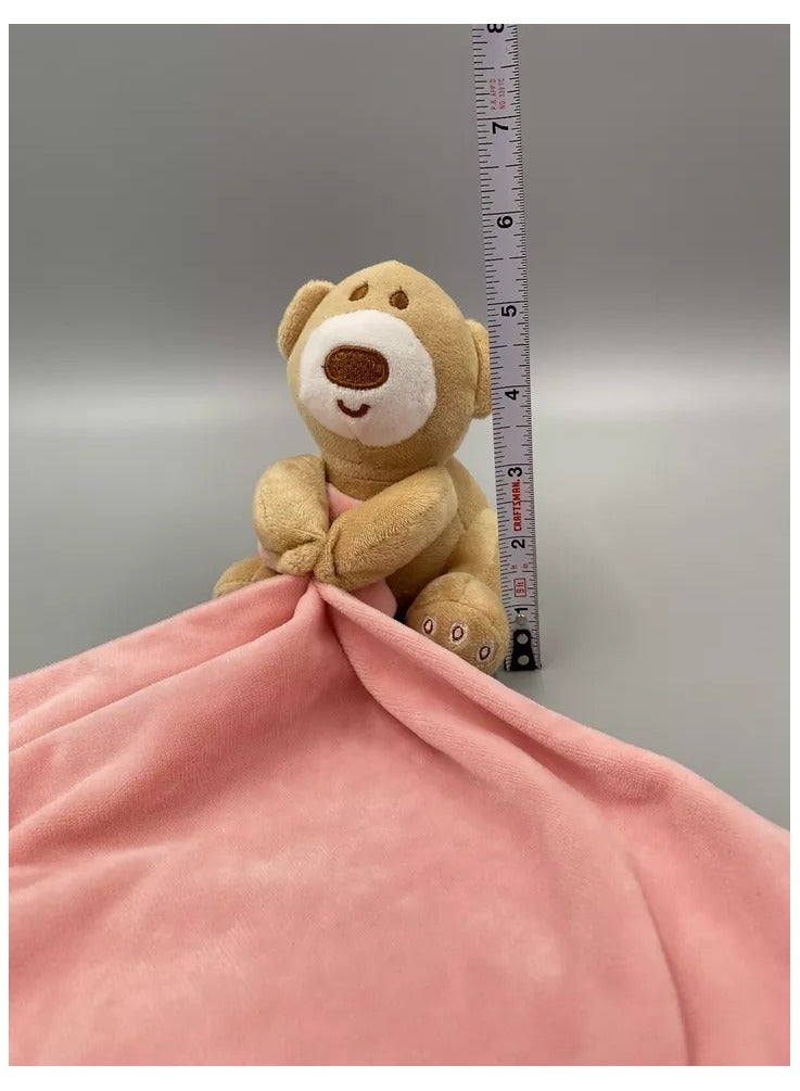 Vitacelli "Vitacelli Tan Teddy Bear Lovey Baby Security Blanket - Soft Pink Velour with Green Heart" - Image 4