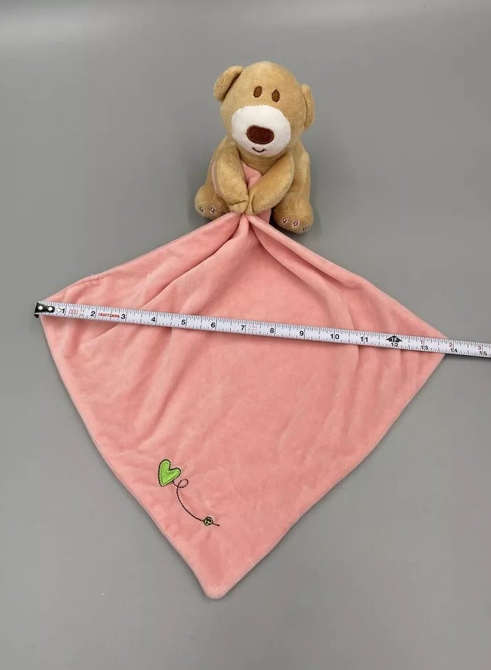 Vitacelli "Vitacelli Tan Teddy Bear Lovey Baby Security Blanket - Soft Pink Velour with Green Heart" - Image 5