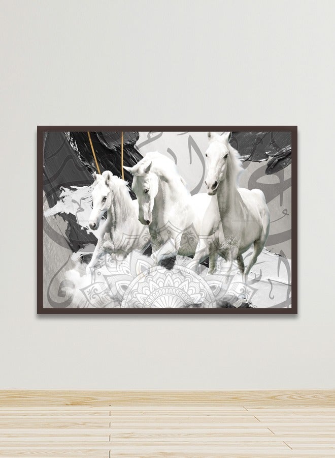 ماركتنا لوحة جدارية قماشية فنية لتزيين الحائط بتصميم حصان مع برواز بني مجوف مقاس 120x80سم قطعة واحدة - Image 1