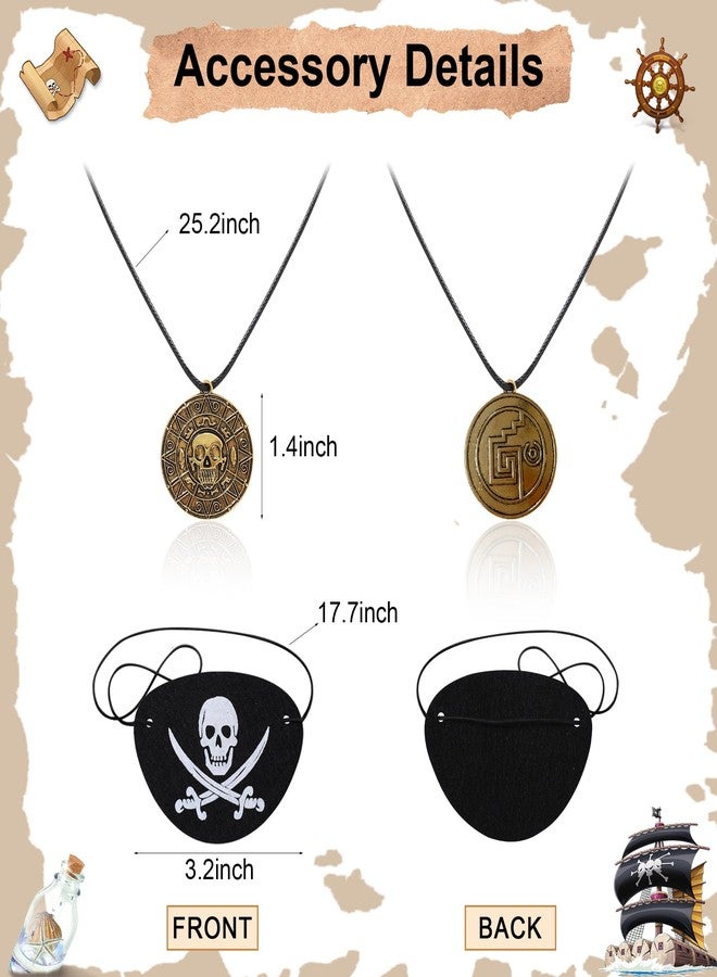 WooHand Pirate Costume 4Pcs Women Men Halloween Pirate Accessories Cosplay Waist Belt Bandana Hat Eye Patch Necklace, Red, One size - Image 2