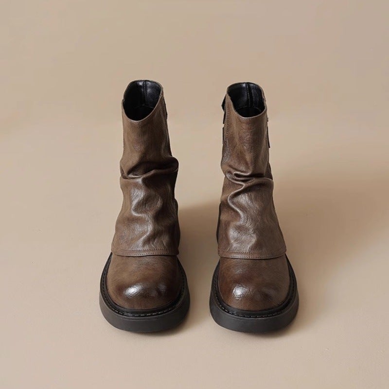 Short Boots For Women 2025 Spring & Fall Thick-Soled Brown Trouser Boots Knight Mid-Calf Short Boots For Women - Image 2