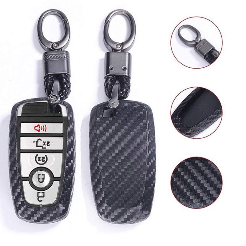 RoyalfoxTM 3 4 5 Buttons TPU Smart keyless Remote Key Fob case Cover for 2017 2018 2019 2020 Ford Mustang Explorer Edge Fusion Mondeo F150 F250 F350 F450 F550 Black Carbon Fiber Texture