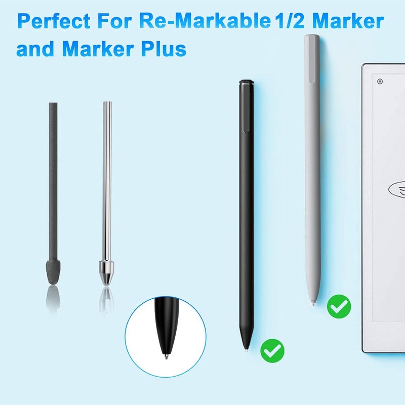 Rocketek 10Pcs Pen Tips + 2 Pcs Titanium Alloy Replacement for Remarkable 2, Soft Pen Tips Replacement for Marker 1/2 Stylus Marker Pen Plus, Durable Pen Nibs Support 4096 Pressure Sensitivity/Tilt with Tool - Image 3