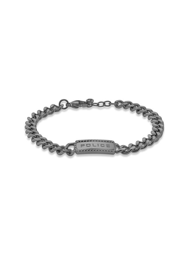 POLICE Taper GreyMetal Bracelet Sleek Chain with StudEmbedded Tag and Signature  - Image 1