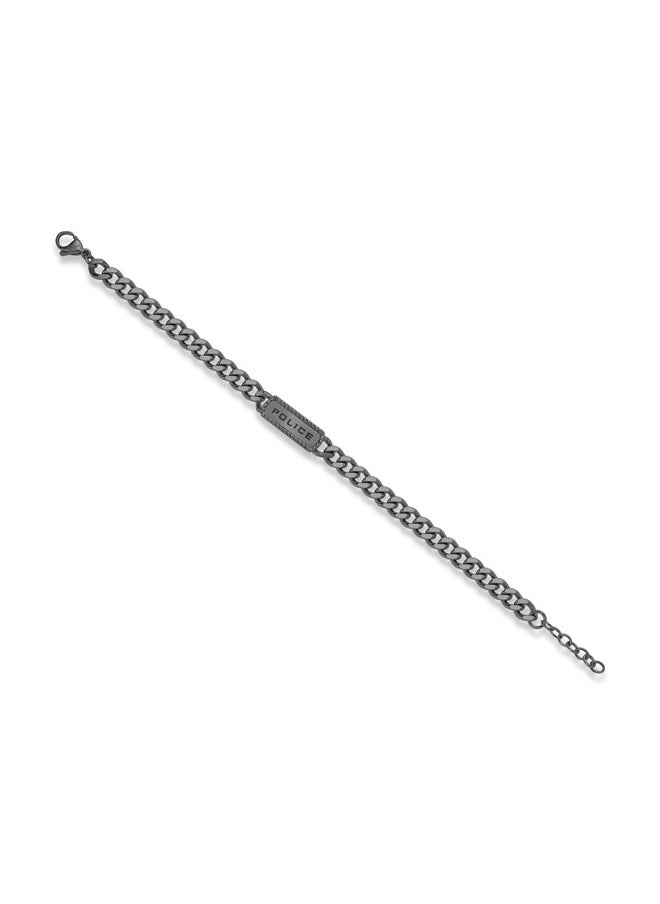 POLICE Taper GreyMetal Bracelet Sleek Chain with StudEmbedded Tag and Signature  - Image 2