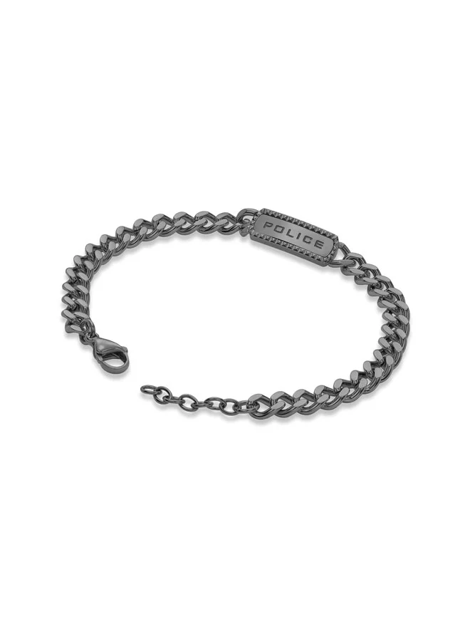 POLICE Taper GreyMetal Bracelet Sleek Chain with StudEmbedded Tag and Signature