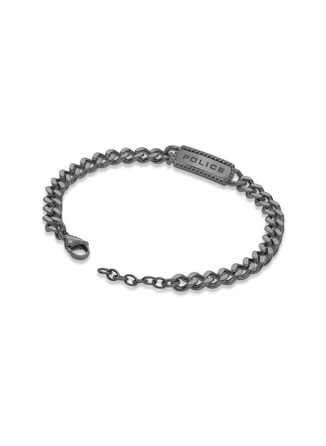POLICE Taper GreyMetal Bracelet Sleek Chain with StudEmbedded Tag and Signature  - Image 3
