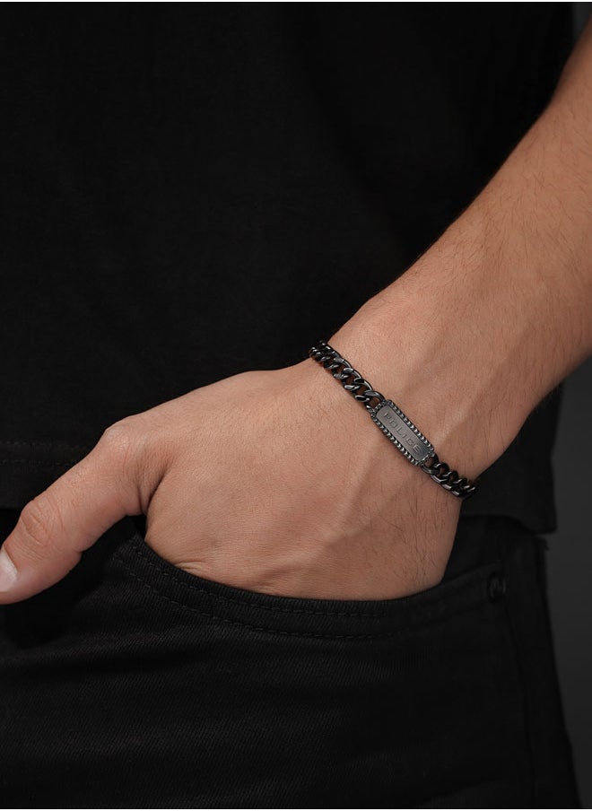 POLICE Taper GreyMetal Bracelet Sleek Chain with StudEmbedded Tag and Signature  - Image 4