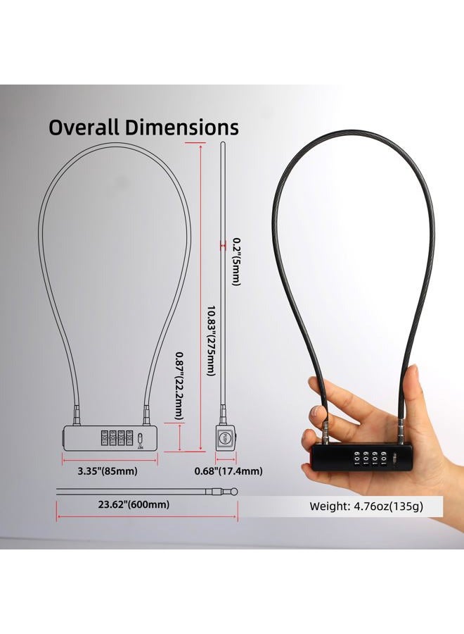 UP Security Combination Bike Lock Cable 2 ft, 4 Digit Combination Lock Outdoor, Small Combo Cable Padlock for Kids Bike, Bicycle, Scooter, Fence Gate, Fridge Door, Travel Luggage, Helmet Secure - Image 4