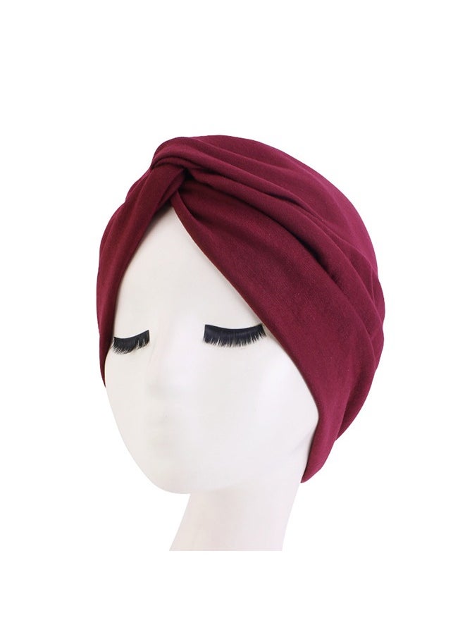 Generic 4PCS Women's Stretchy Turban Cap, Chemotherapy Cap, Women's Turbans, Women's Hijab, Twist Cross Cap for Women(Wine Red, Navy, Army Green, Turmeric)  - Image 3
