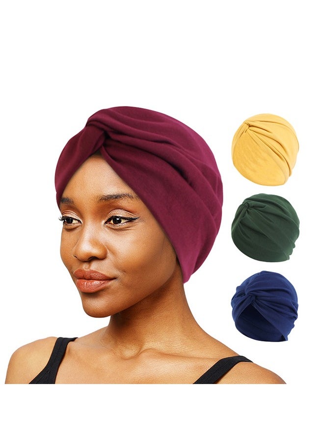 Generic 4PCS Women's Stretchy Turban Cap, Chemotherapy Cap, Women's Turbans, Women's Hijab, Twist Cross Cap for Women(Wine Red, Navy, Army Green, Turmeric)  - Image 1