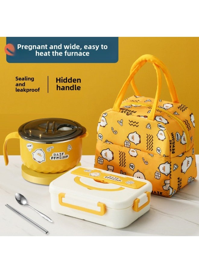 Generic - Lunch Box Microwave Oven Heatable Lunch Box Multi-grid Student Female Portable Fresh-keeping Office Worker Three-grid Lunch Box-Specifications: - White Dinner Plate + Soup Cup + Chopsticks And Spoon + Thermal Bag - Image 1