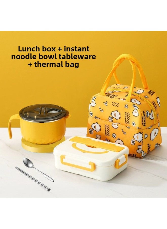 Generic - Lunch Box Microwave Oven Heatable Lunch Box Multi-grid Student Female Portable Fresh-keeping Office Worker Three-grid Lunch Box-Specifications: - White Dinner Plate + Soup Cup + Chopsticks And Spoon + Thermal Bag - Image 1