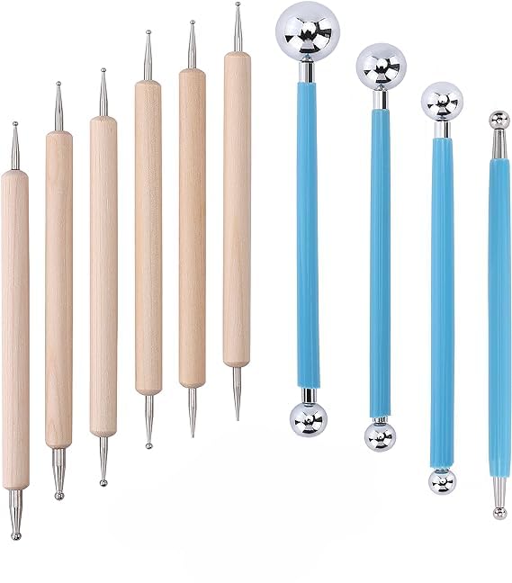 VINTAGER Ball and Wooden Dotting Tool Set Embossing Stylus for Clay Pottery Ceramic Nail Art and Polymer Clay Set of 9