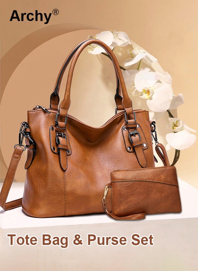 Archy Handbags and Purse Set for Women Hobo Totes PU Leather Purses and Handbags Shoulder Bag Vegan Leather Tote Large Crossbody Bags Ladies Shoulder Bag - Image 1