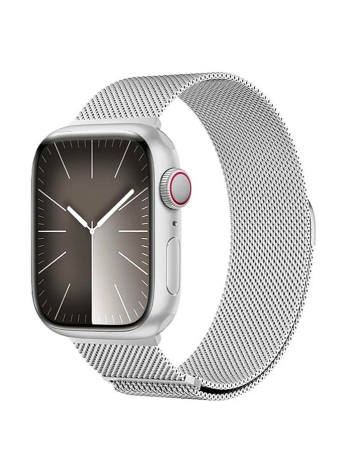Magnetic Mesh Stainless Steel Band Compatible with Apple Watch,38mm/40mm/41mm/42mm(series 10) , Adjustable Replacement Men & Women iWatch Strap, Compatible with Series 10 9 8 7 6 5 4 3,SE,Ultra, Silver  - Image 1