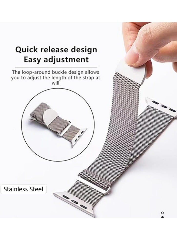 Magnetic Mesh Stainless Steel Band Compatible with Apple Watch,38mm/40mm/41mm/42mm(series 10) , Adjustable Replacement Men & Women iWatch Strap, Compatible with Series 10 9 8 7 6 5 4 3,SE,Ultra, Silver  - Image 3
