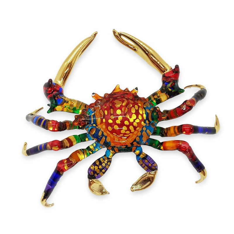 WitnyStore Small 6 Long Red Rainbow Crab Figurine  Miniature Hand Blown Painted Glass Crabs Crustacean Colorful Multicolor Crystal Sea Marine Animals Decorative Collectible Figurines Dcor Gifts