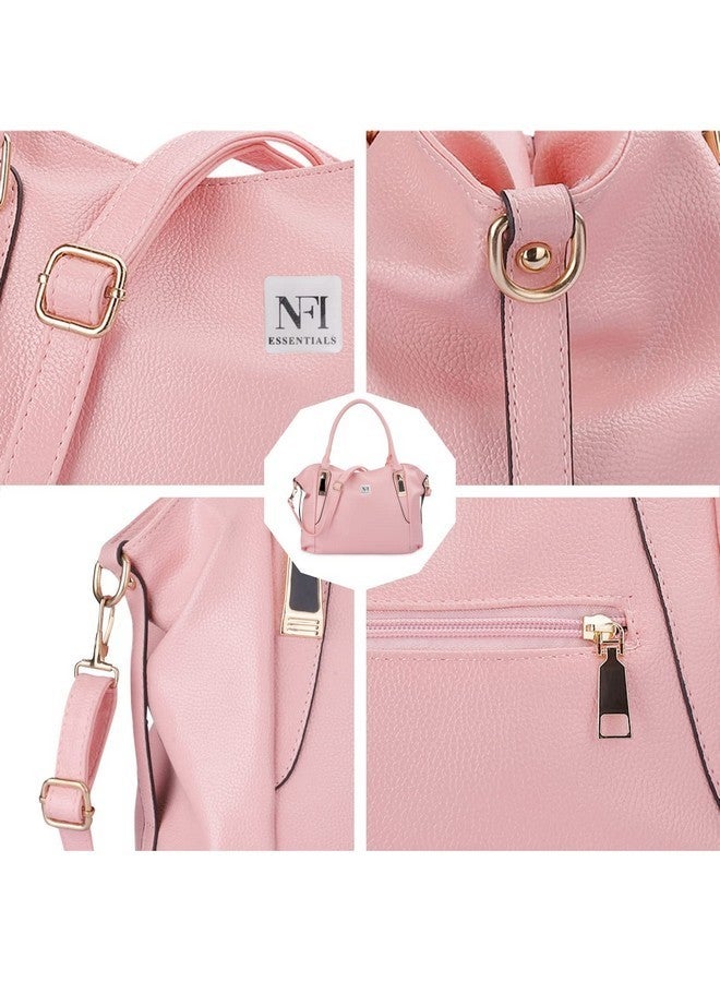 NFI essentials PU HandBags for Women, Hobo Bags, Tote Hand Bags, Shopping Bag, Shoulder Crossbody Bag Stylish Ladies Purse With Adjustable Long Strap (Pink) - Image 2
