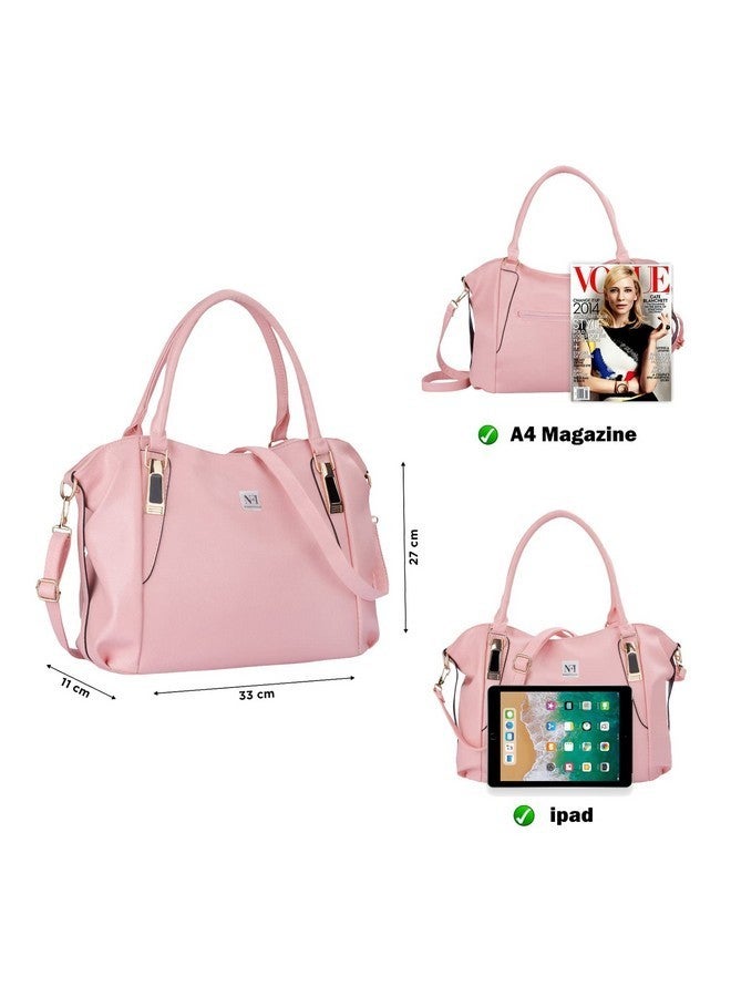 NFI essentials PU HandBags for Women, Hobo Bags, Tote Hand Bags, Shopping Bag, Shoulder Crossbody Bag Stylish Ladies Purse With Adjustable Long Strap (Pink) - Image 4