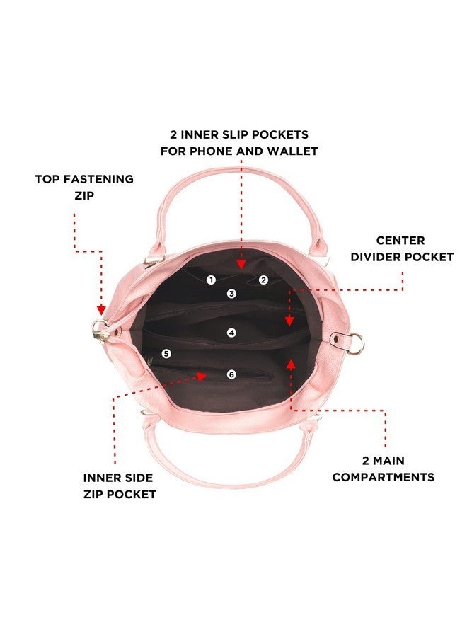 NFI essentials PU HandBags for Women, Hobo Bags, Tote Hand Bags, Shopping Bag, Shoulder Crossbody Bag Stylish Ladies Purse With Adjustable Long Strap (Pink) - Image 3